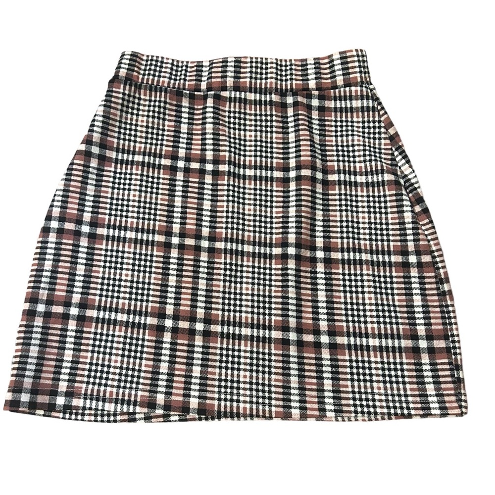 Pink, Black, & White Fitted Mini Plaid Skirt Women’s Small